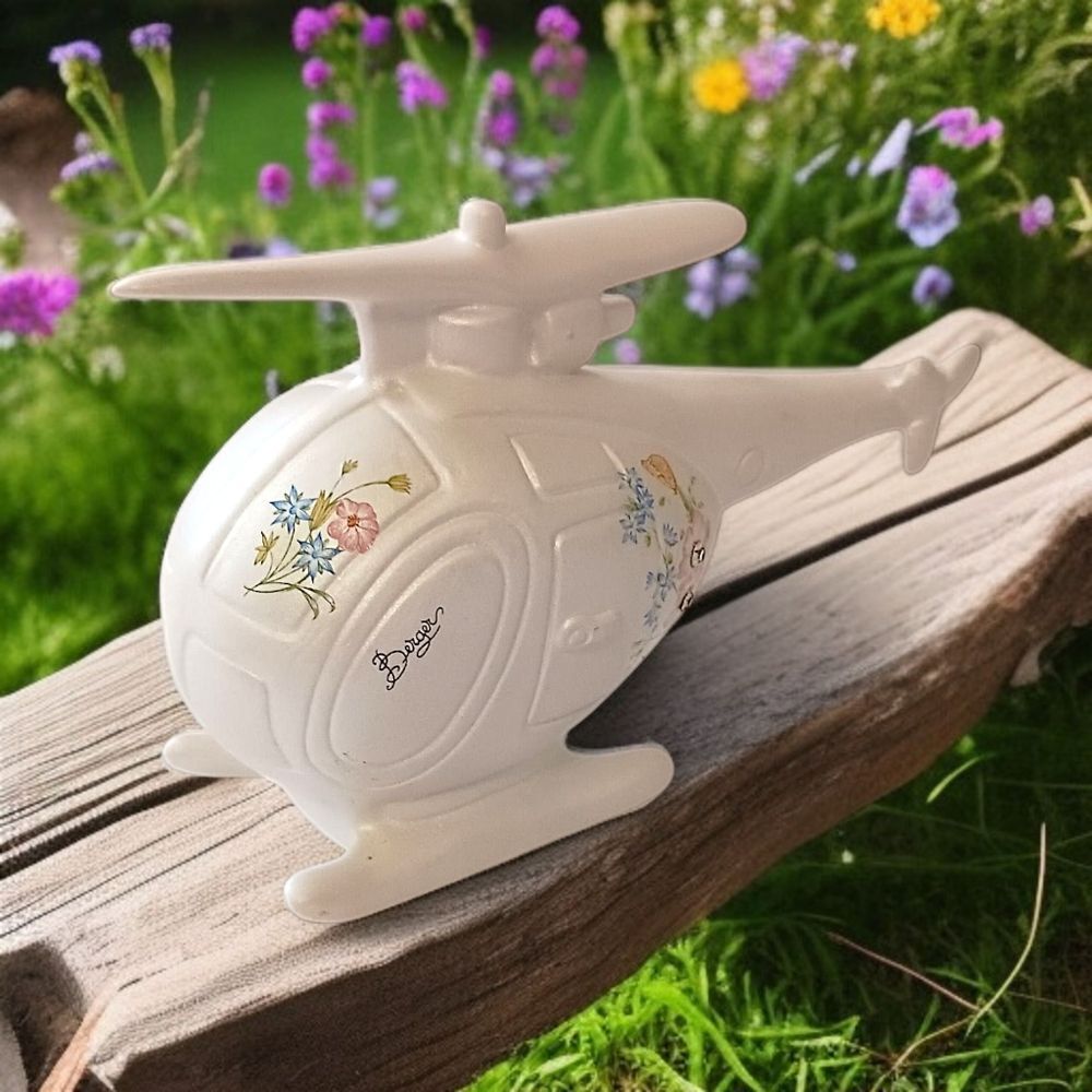 Berger Italian Helicopter Figure‎ Ceramic Iridescent Floral Pottery Hand Painted